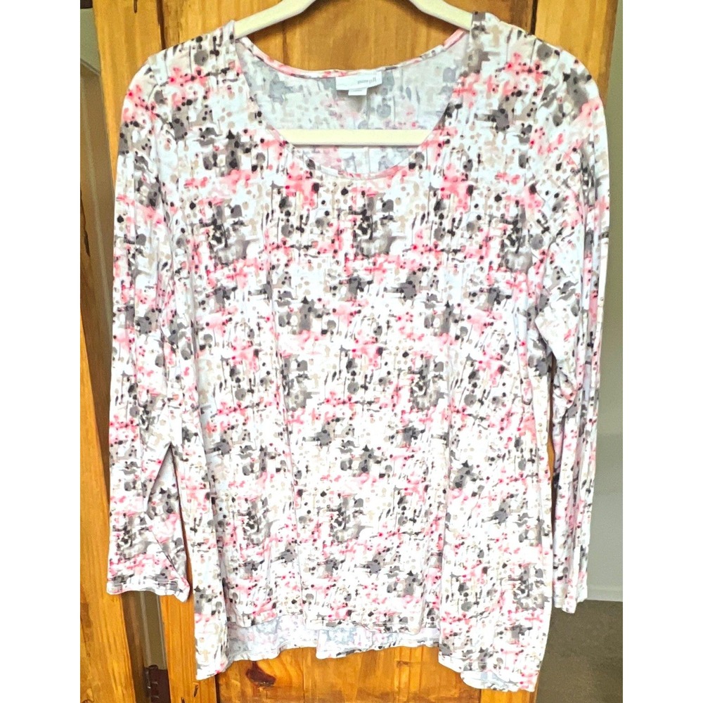 Pure Jill Women's Petite PL Multicolor Abstract Knit Scoop Neck Pullover Top
